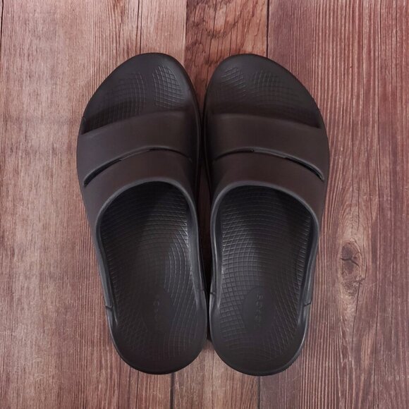 Oofos Ooahh Unisex Size Mens 12 Womens 14 Black Slides Sandals Recovery Comfort - Picture 6 of 14
